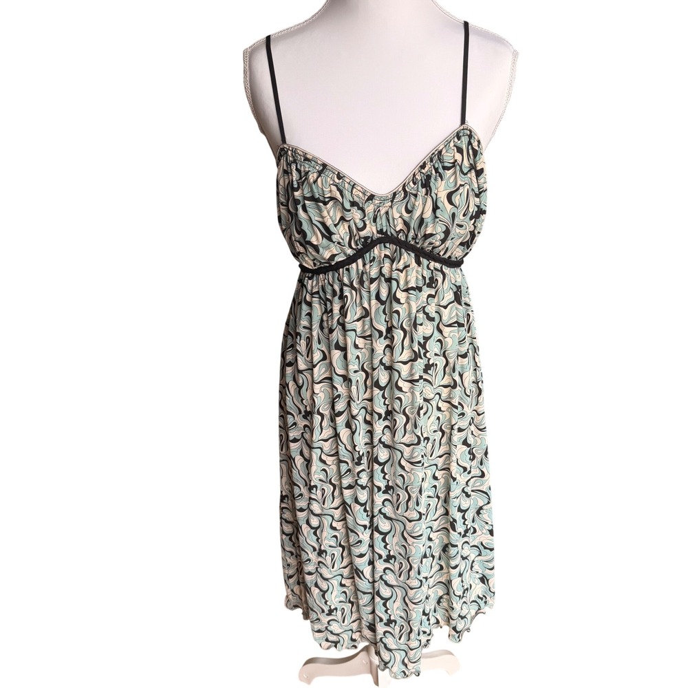 Max Studio Women Y2K Empire Waist Dress‎ Teal Black Small 7K01K671 Vintage